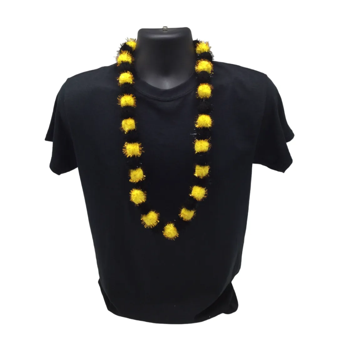 42" Black and Gold Tinsel Pom Pom Necklace (Each)