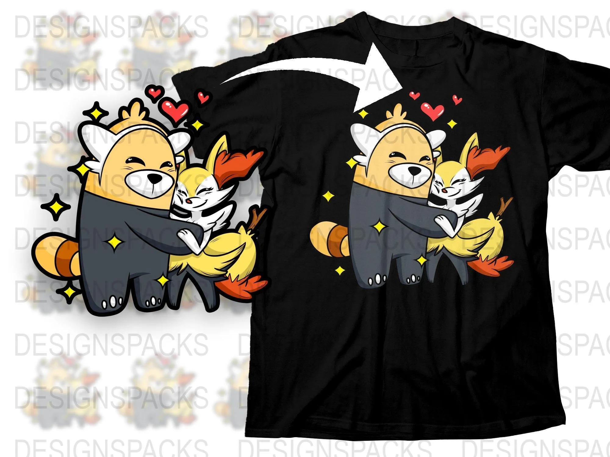 Adorable Pokemon Bewear Hugging Fennekin Cartoon Png Digital Download