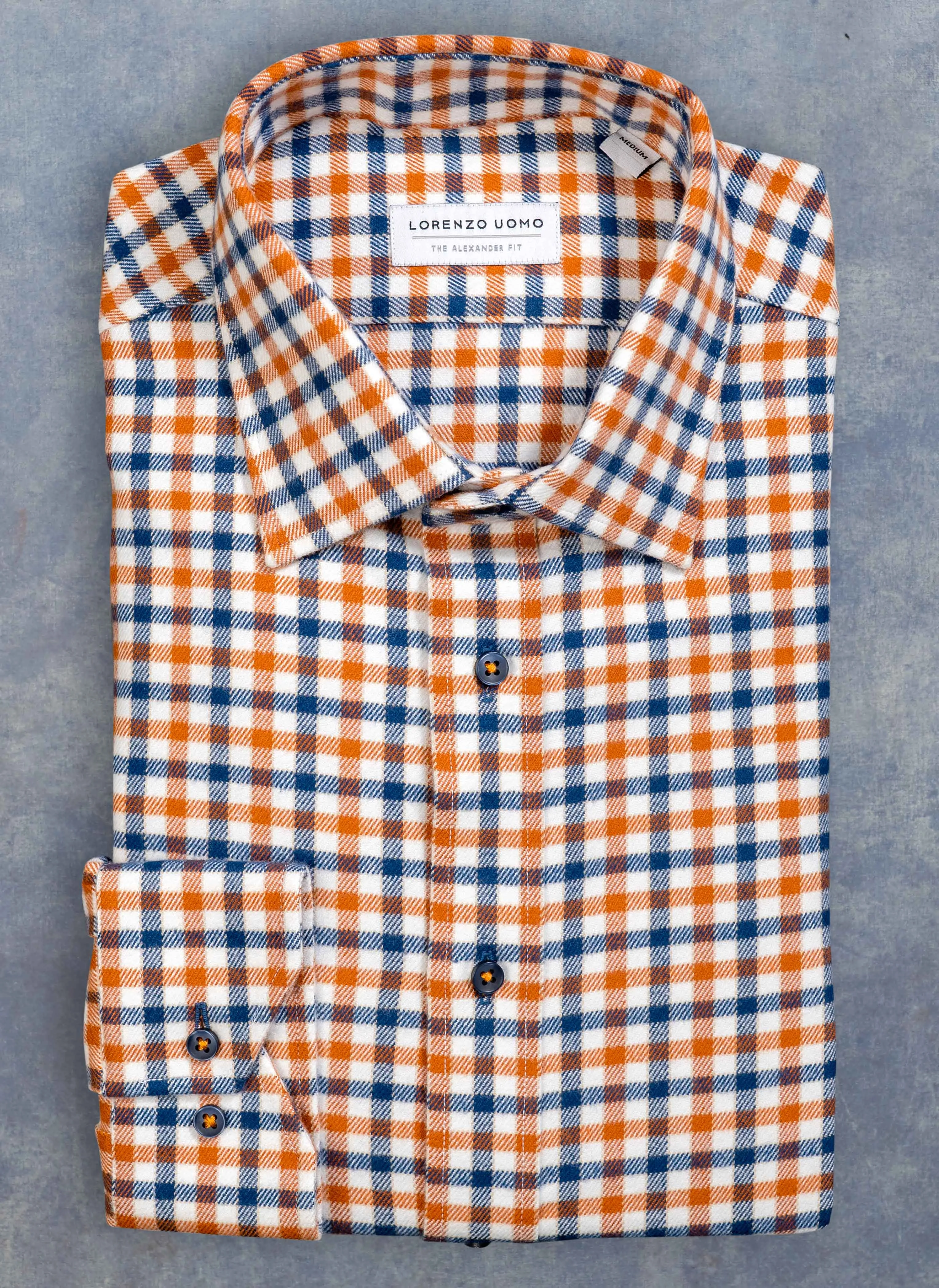 Alexander Sport Shirt in Navy and Orange Check