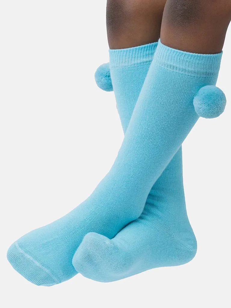 Baby Boy Vibrant Pom-pom Knee Socks-Sky Blue