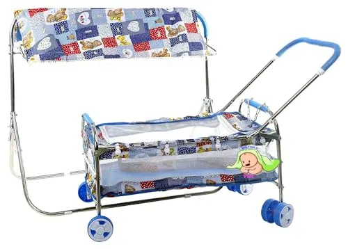 Bachaa Ji Toy Baby Jhula For New Born Baby Cradle Sleeping- Mosquito Net Baby Jhula (Blue) - Iron