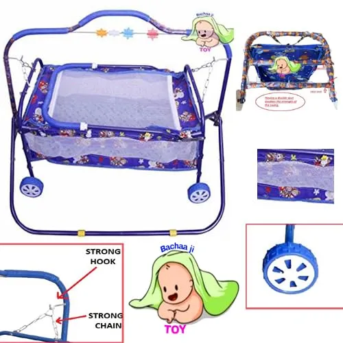 Bachaa Ji Toy Baby Jhula For New Born Baby Cradle Sleeping- Mosquito Net Baby Jhula (Blue) - Iron