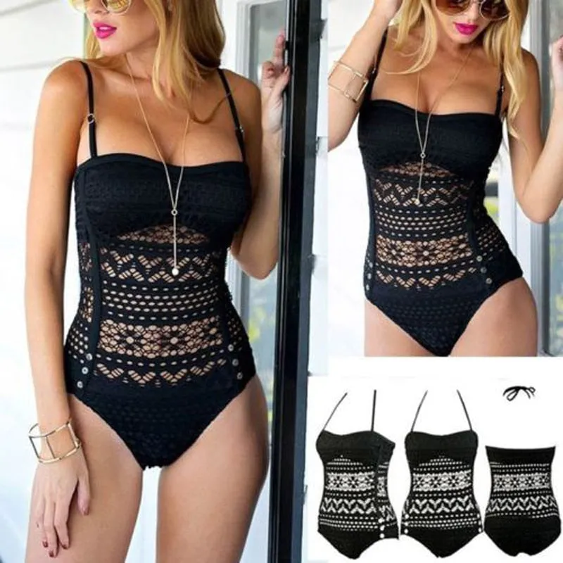 Black One Piece  Hollow Swimsuit