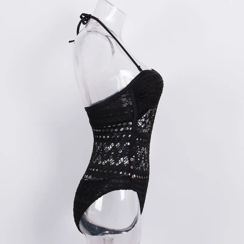 Black One Piece  Hollow Swimsuit