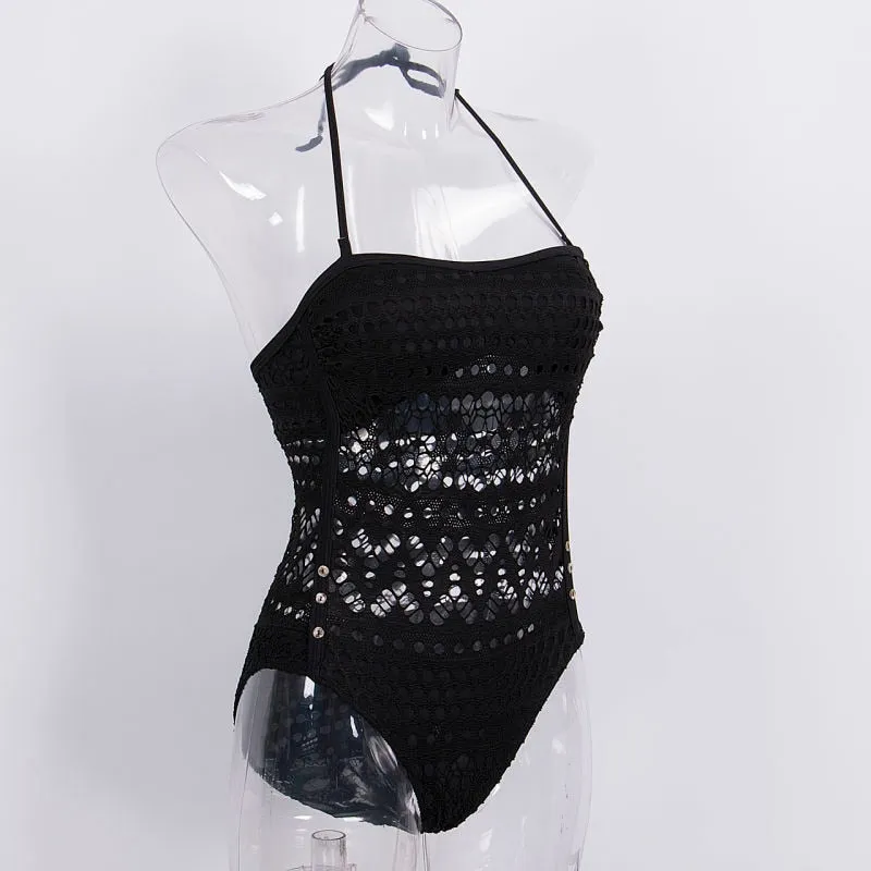 Black One Piece  Hollow Swimsuit