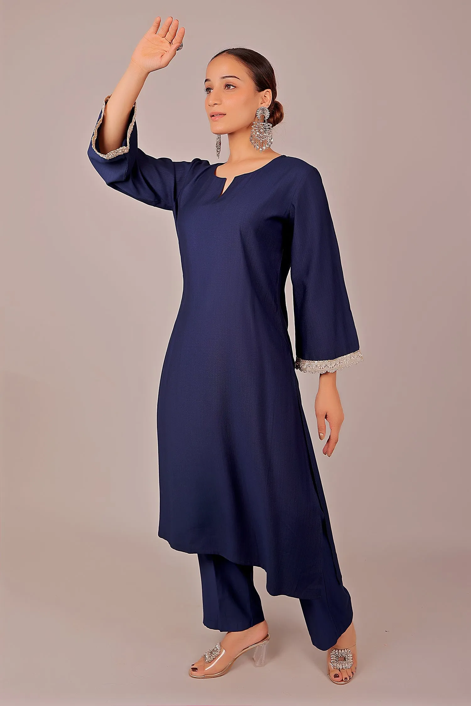 Bluesaanchi Women's Royal Blue Kurti With Trouser Pajama Set