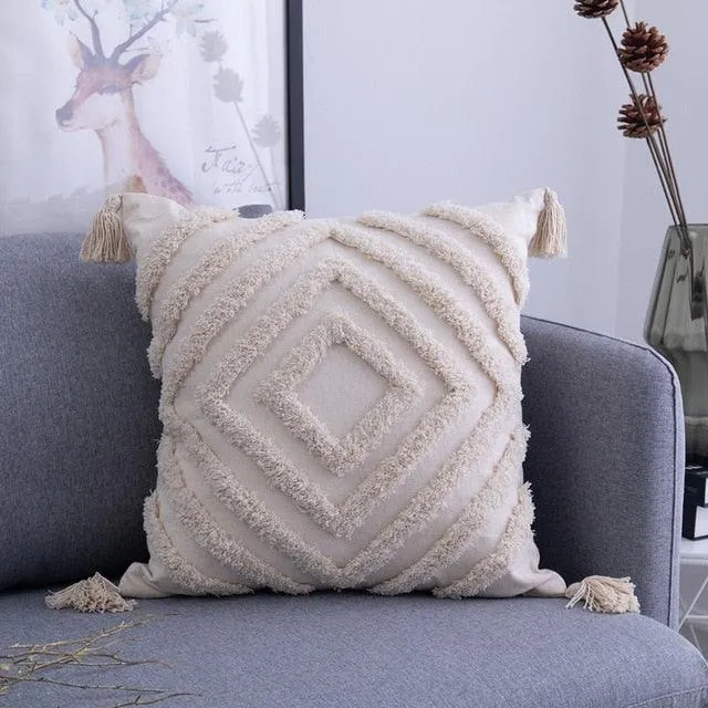 Bohemian Elegance Beige Embroidered Pillow Cover - Stylish Home Accent