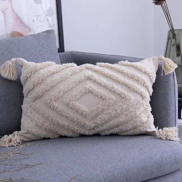 Bohemian Elegance Beige Embroidered Pillow Cover - Stylish Home Accent