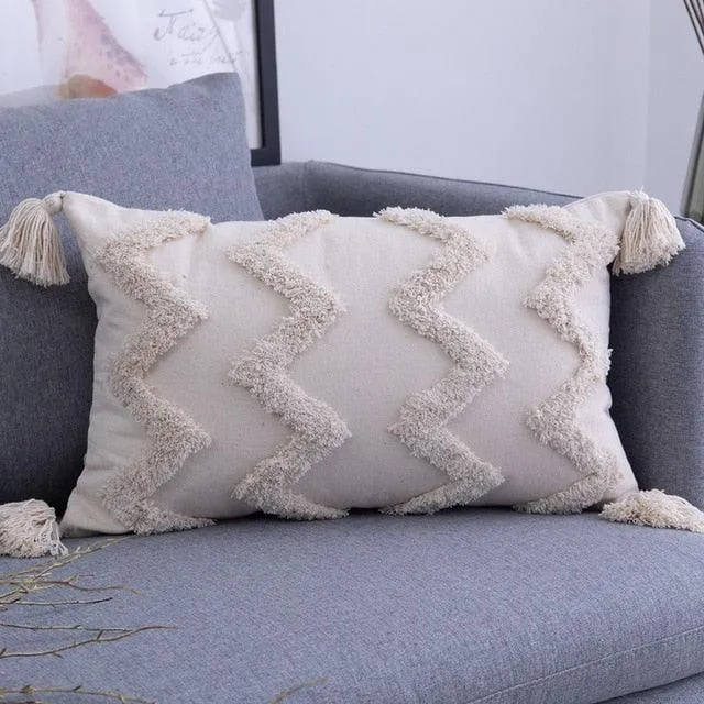 Bohemian Elegance Beige Embroidered Pillow Cover - Stylish Home Accent