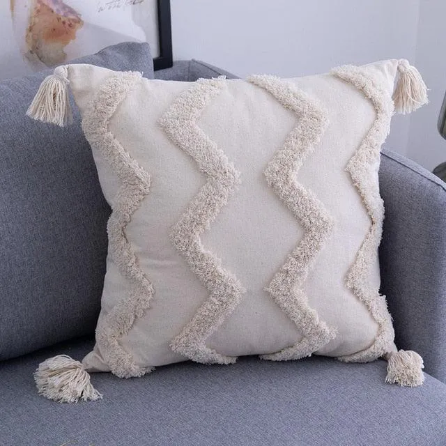 Bohemian Elegance Beige Embroidered Pillow Cover - Stylish Home Accent