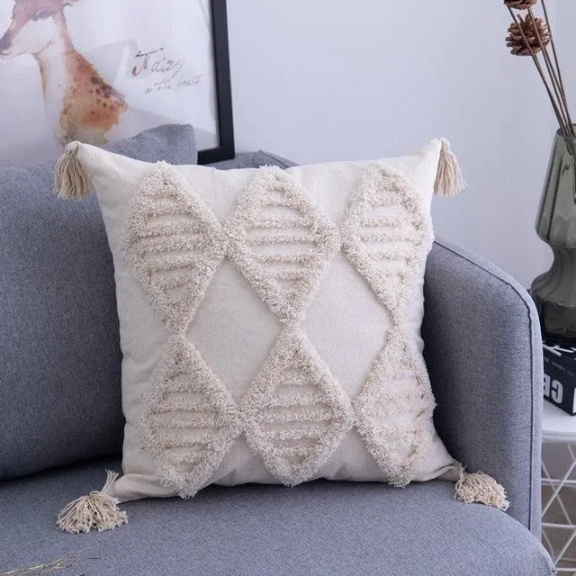 Bohemian Elegance Beige Embroidered Pillow Cover - Stylish Home Accent