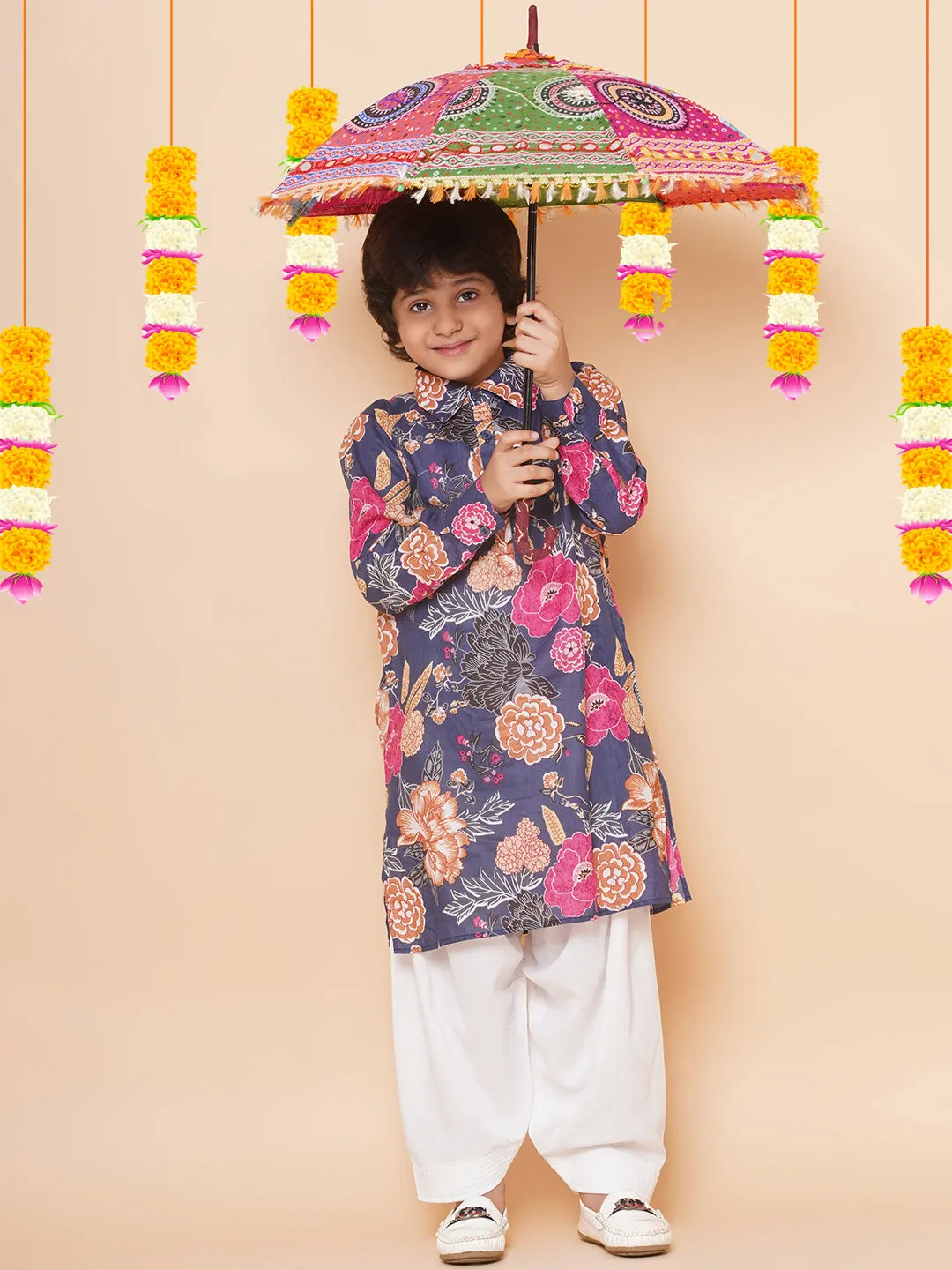 Boys Blue Printed Kurta with Salwar for Kids - Bhama