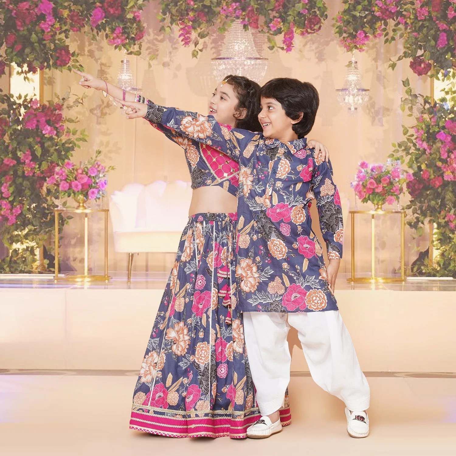 Boys Blue Printed Kurta with Salwar for Kids - Bhama