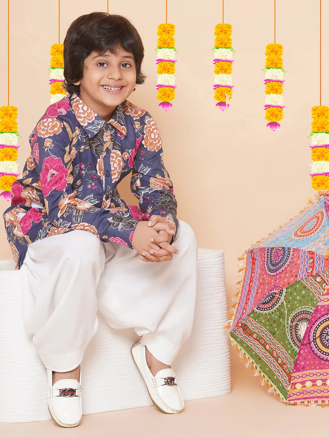 Boys Blue Printed Kurta with Salwar for Kids - Bhama