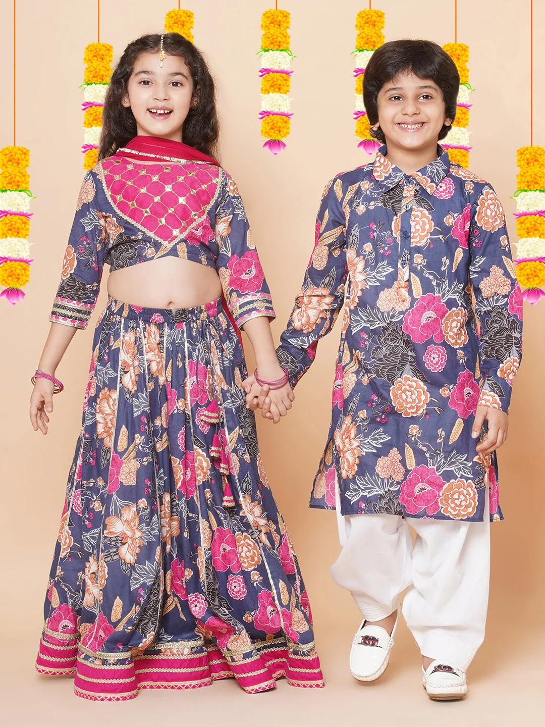 Boys Blue Printed Kurta with Salwar for Kids - Bhama