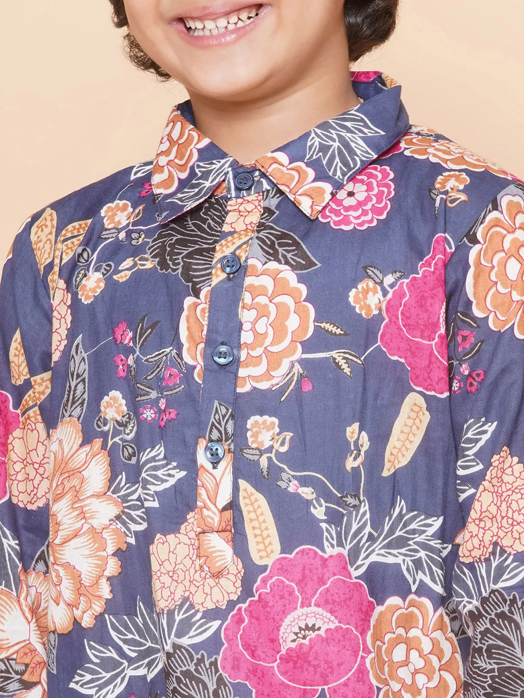 Boys Blue Printed Kurta with Salwar for Kids - Bhama