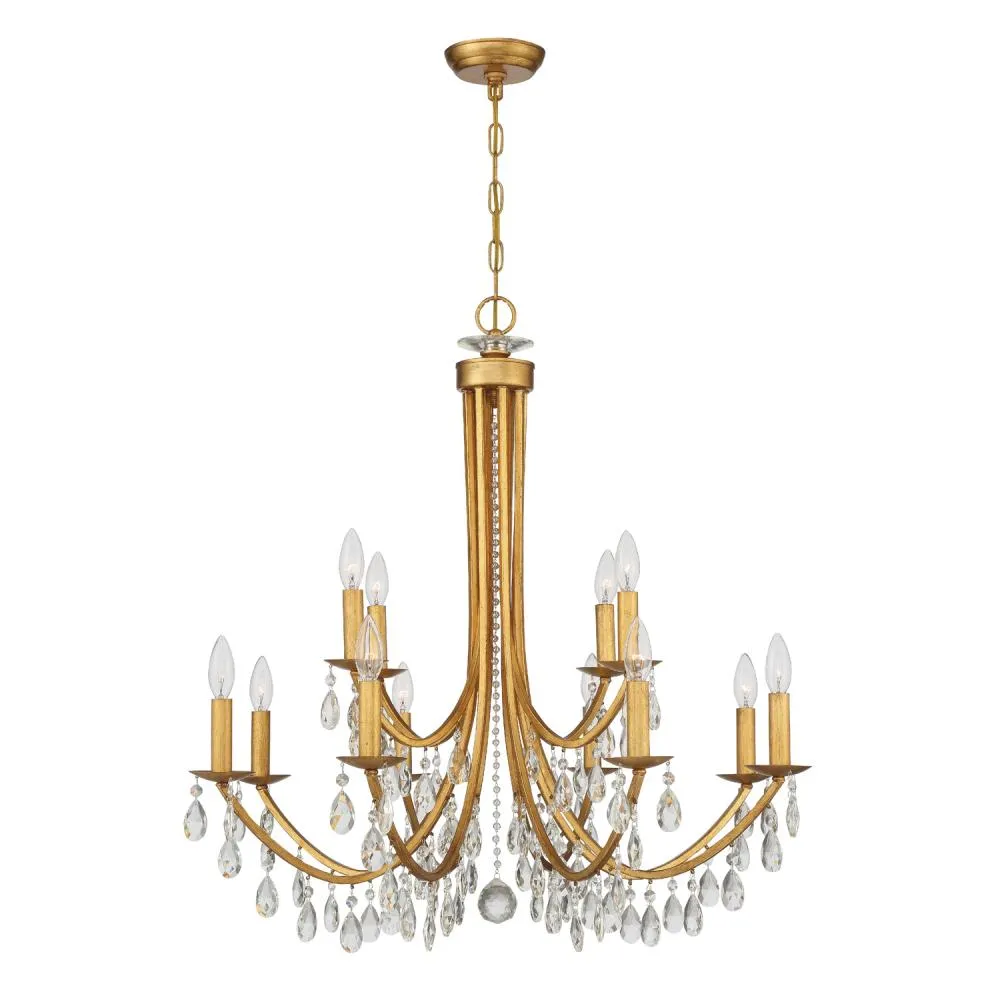Bridgehampton 12 Light Hand Cut Crystal Antique Gold Chandelier