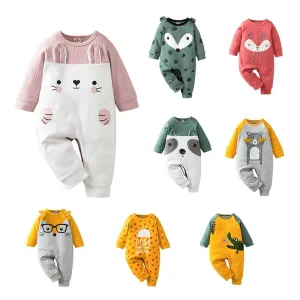 Cartoon Animal Unisex Knitted Baby Full Sleeve Cotton Romper