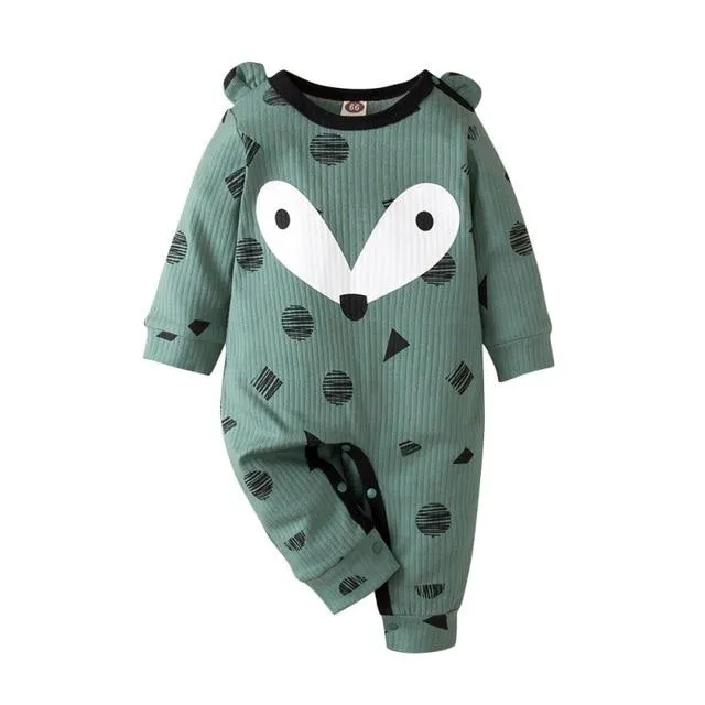 Cartoon Animal Unisex Knitted Baby Full Sleeve Cotton Romper