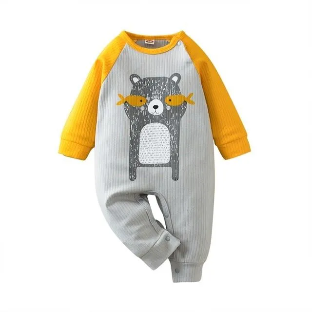 Cartoon Animal Unisex Knitted Baby Full Sleeve Cotton Romper