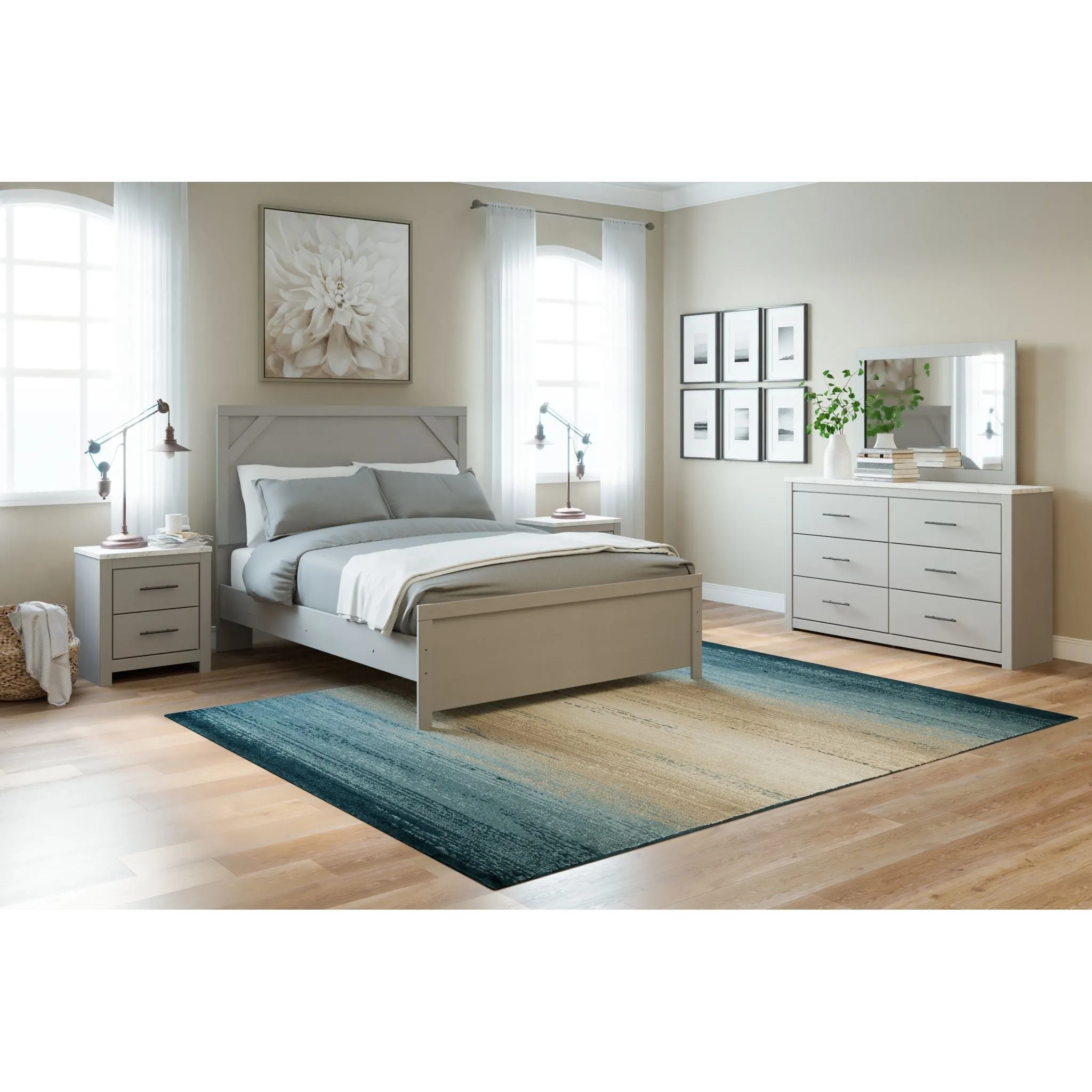 Cottonburg 5 Piece Queen Panel Bedroom - Light Gray/White