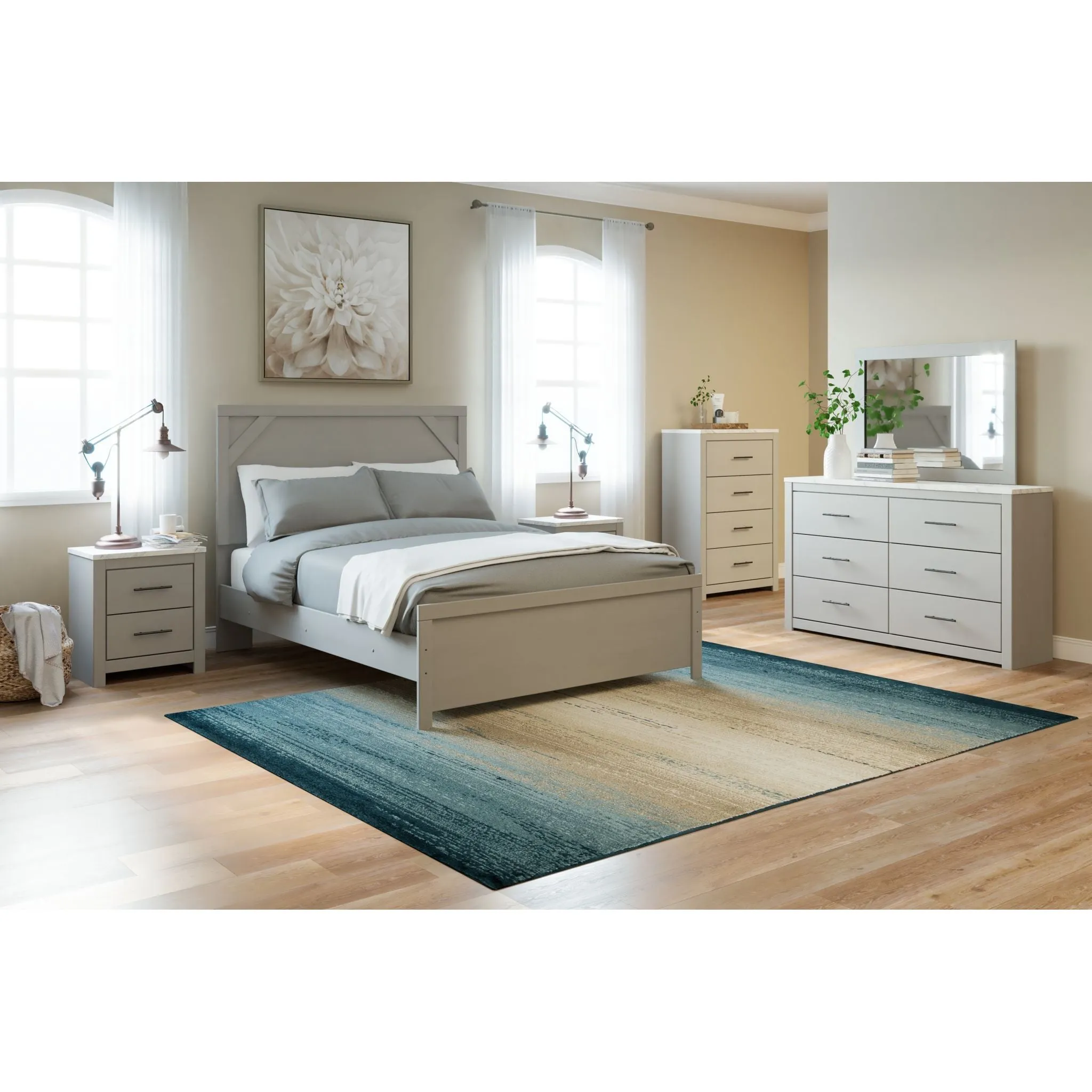Cottonburg Panel Bed - Light Gray/White