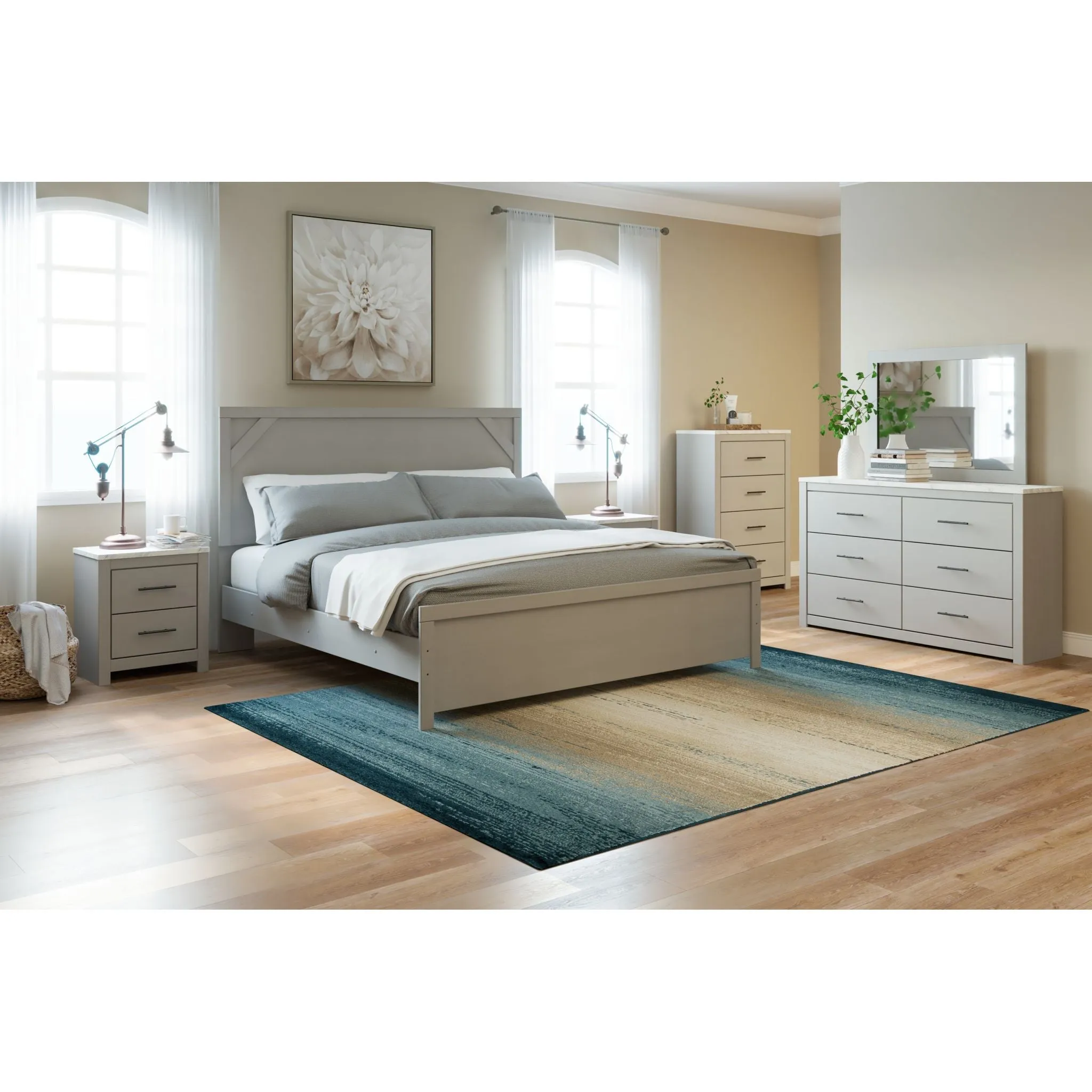 Cottonburg Panel Bed - Light Gray/White