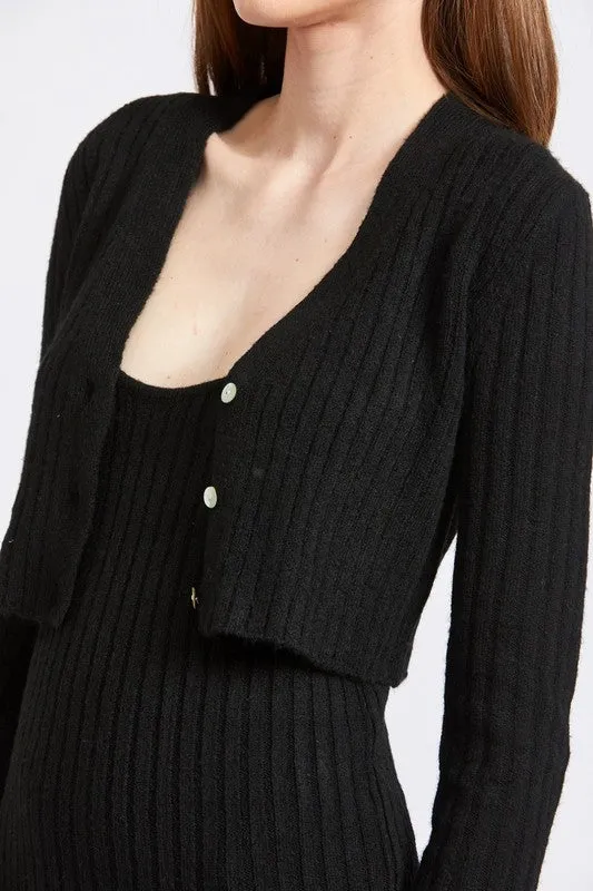 CROPPED RIB CARDIGAN TOP