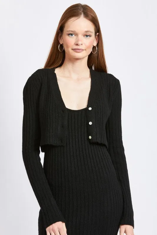CROPPED RIB CARDIGAN TOP