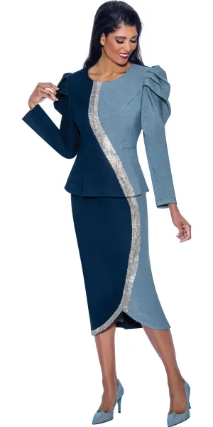 Devine Sport 64032 - Navy - Two Tone Embellished Soft Stretch Denim Dress