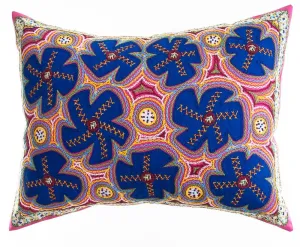 Flores Design Embroidered Pillow on dark pink