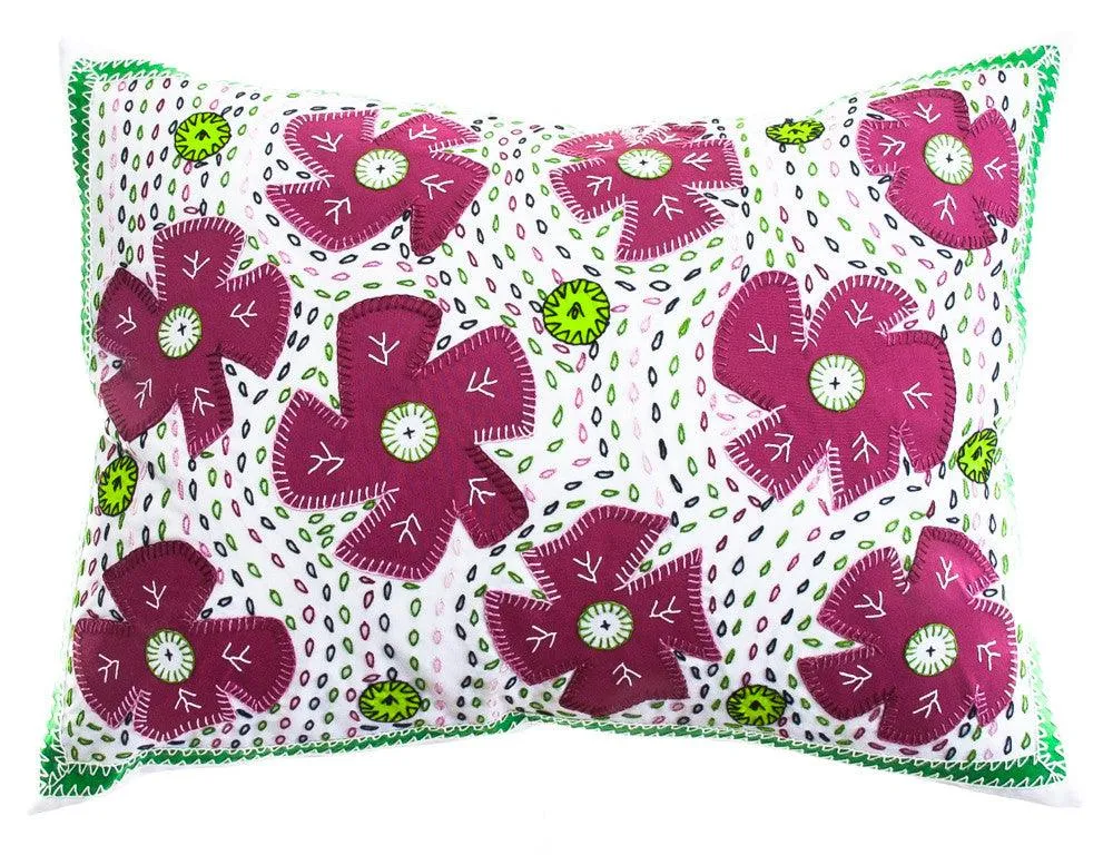 Flores Design Embroidered Pillow on white