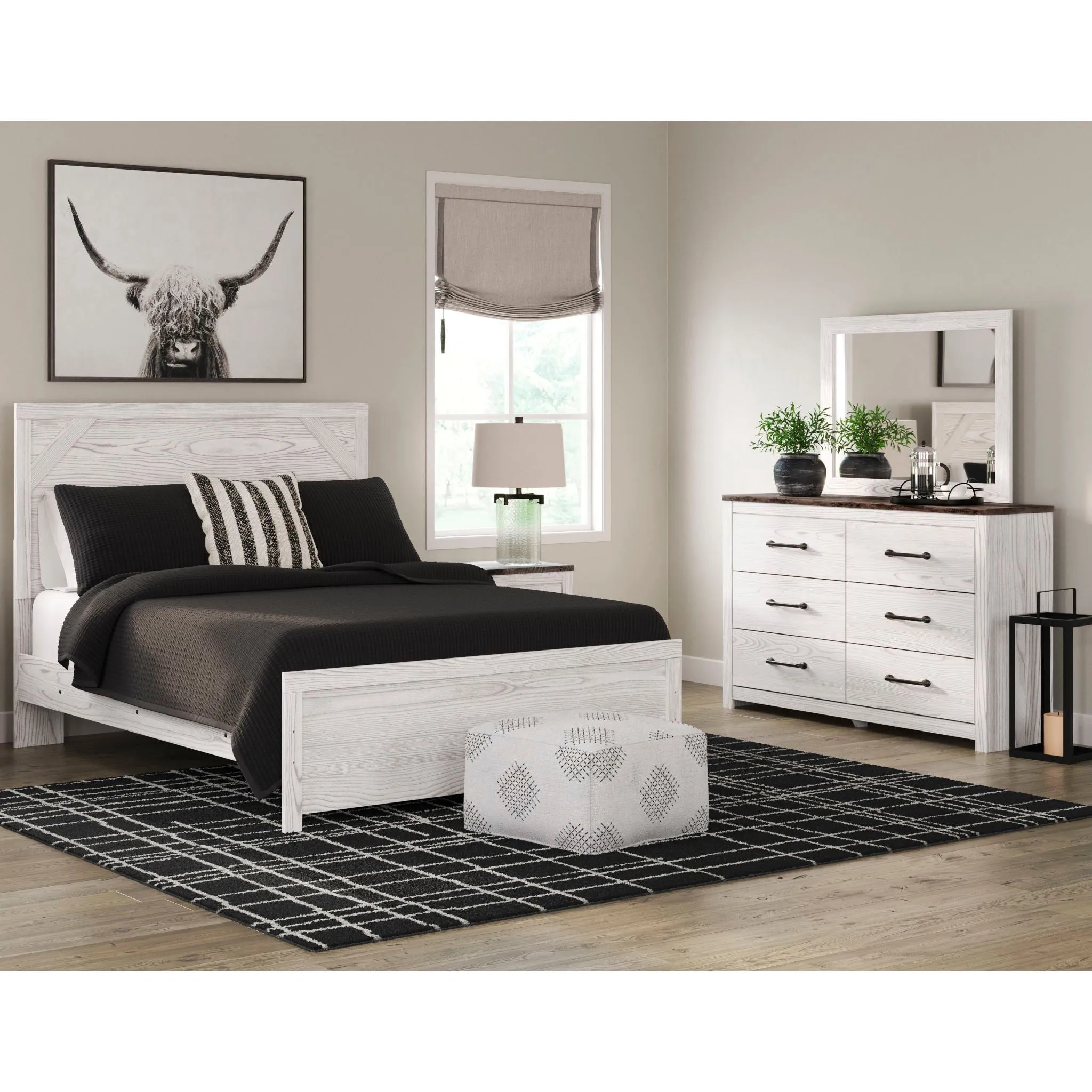 Gerridan 5 Piece Queen Panel Bedroom - White/Gray