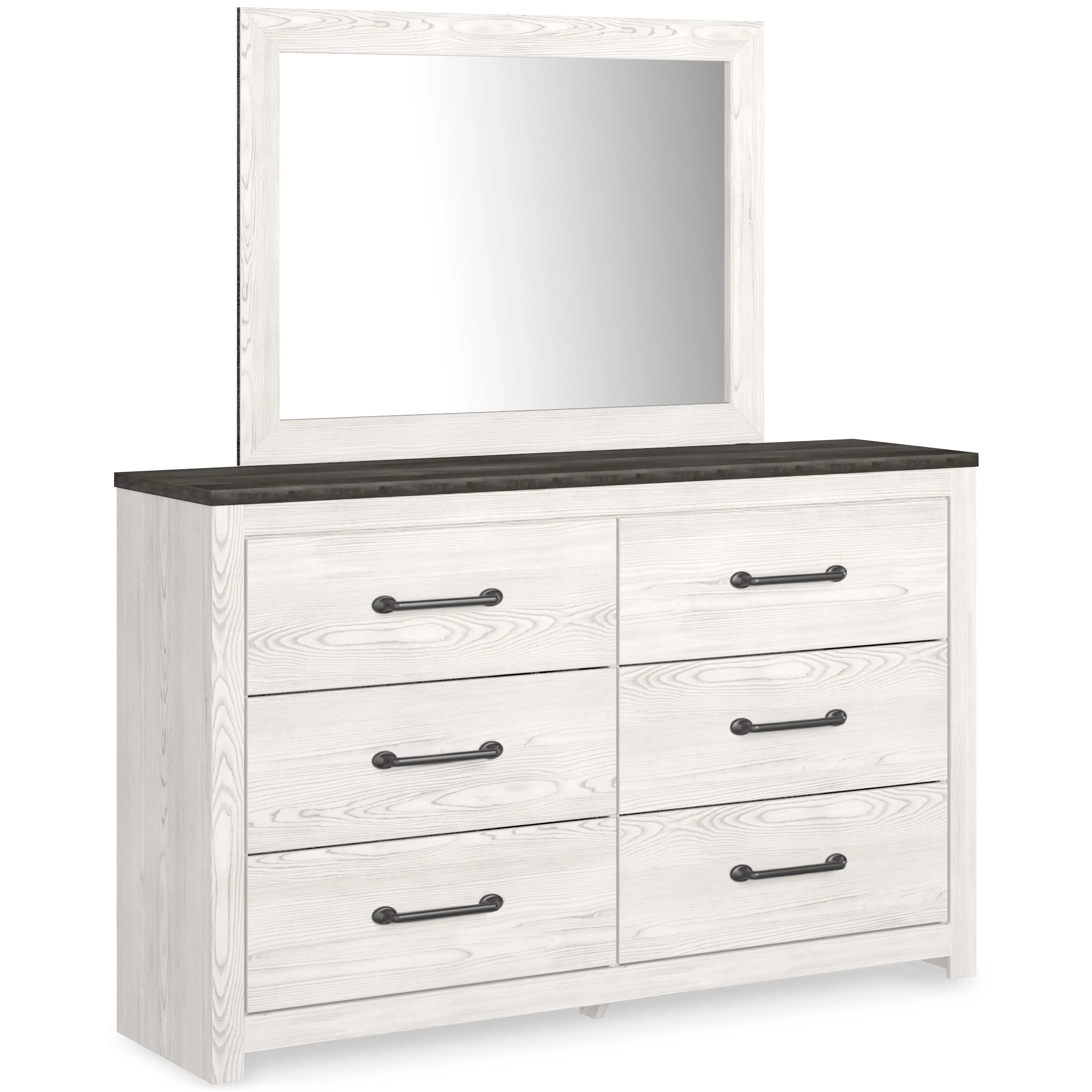 Gerridan Full Panel Bed with Mirrored Dresser and Chest in White/Gray