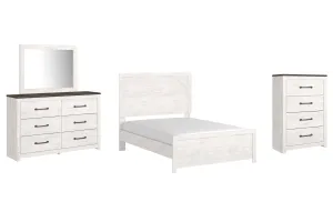 Gerridan Full Panel Bed with Mirrored Dresser and Chest in White/Gray