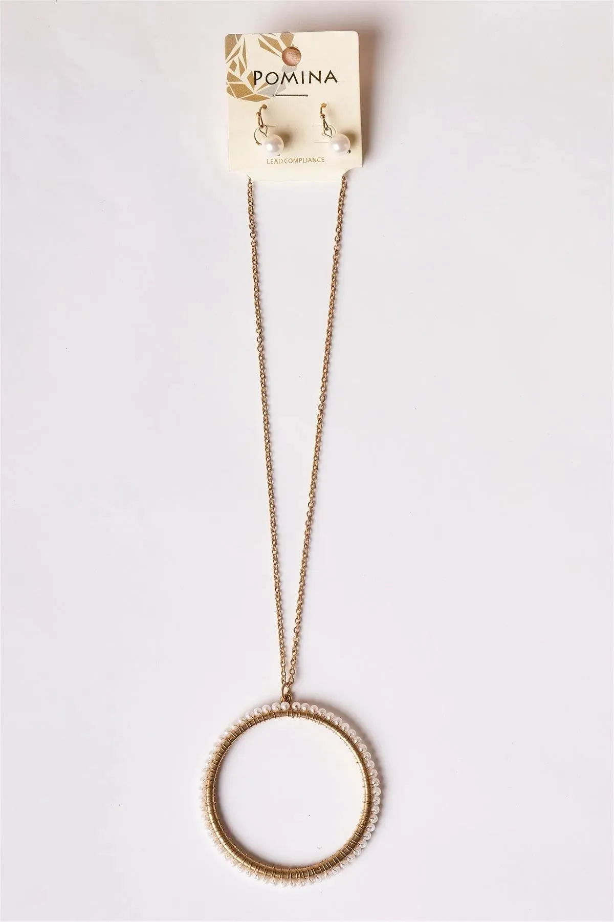 Gold Pearl Beaded Ring Pendant Jewelry Sets