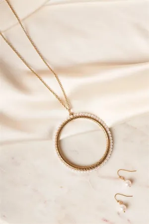 Gold Pearl Beaded Ring Pendant Jewelry Sets