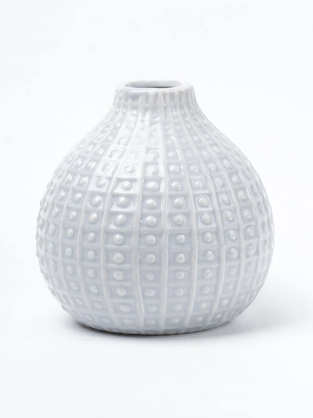 Grey Ceramic Vase - Textured Pattern, Flower Holder
