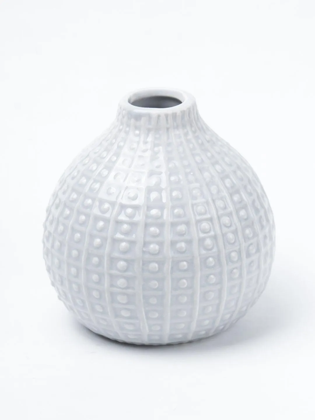 Grey Ceramic Vase - Textured Pattern, Flower Holder