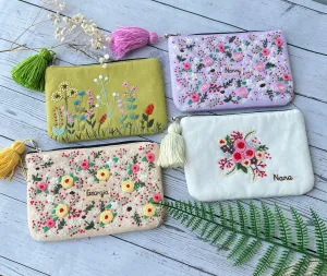 Hand Embroidered Flower Pouch