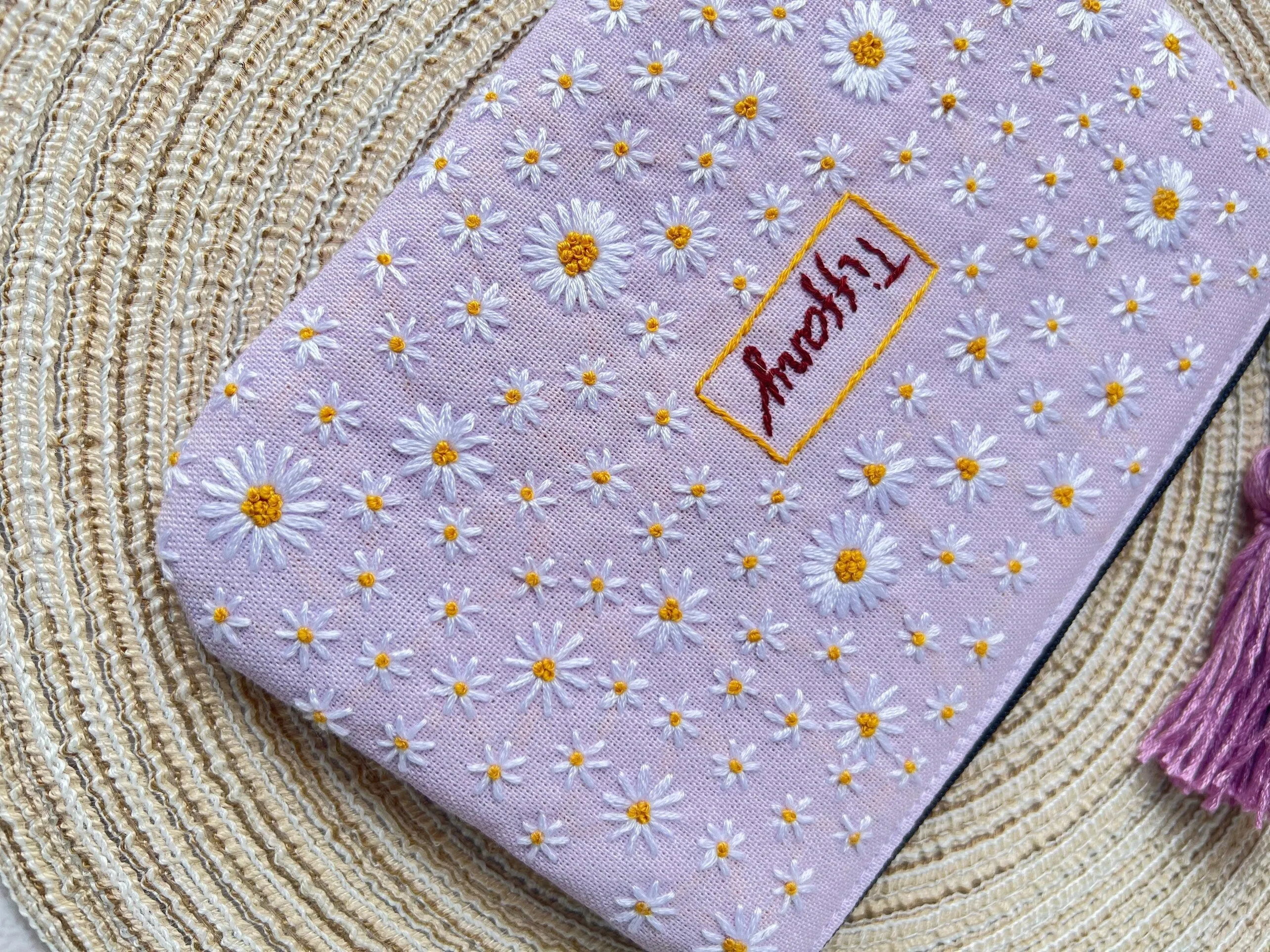 Hand Embroidered Flower Pouch
