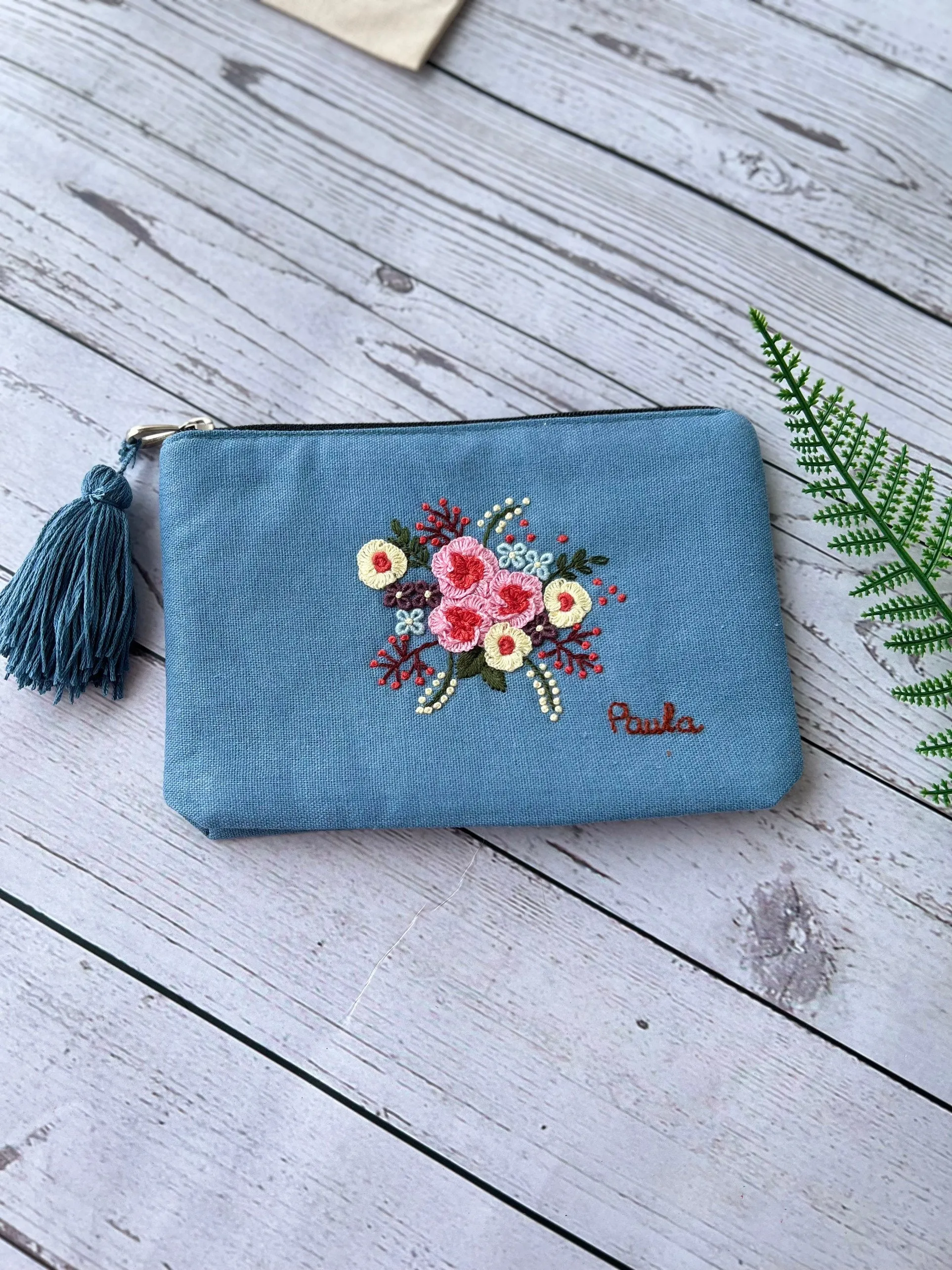 Hand Embroidered Flower Pouch