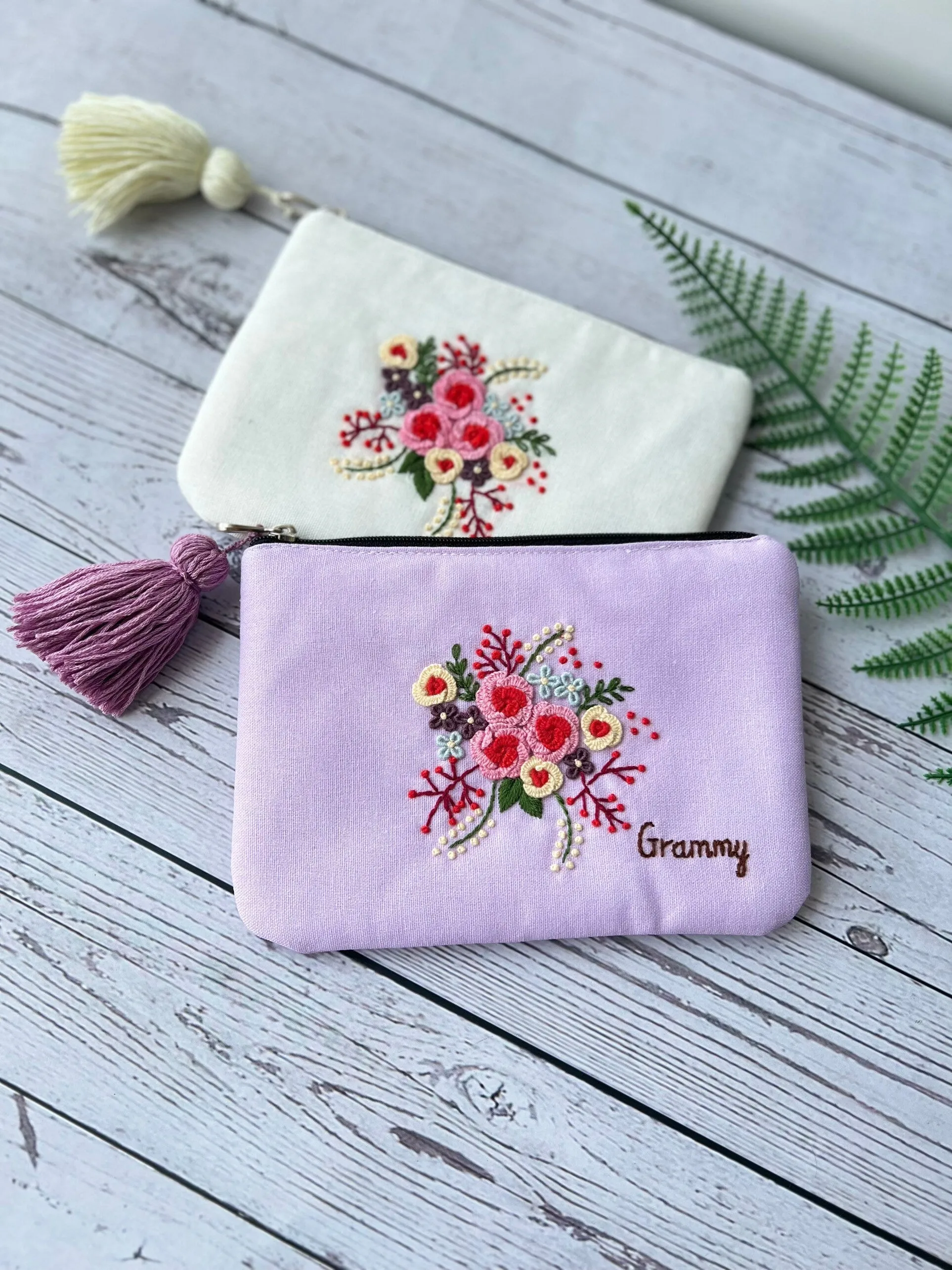 Hand Embroidered Flower Pouch
