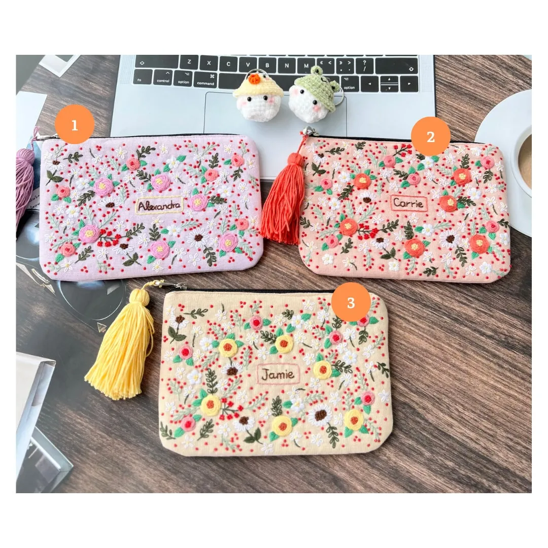 Hand Embroidered Flower Pouch