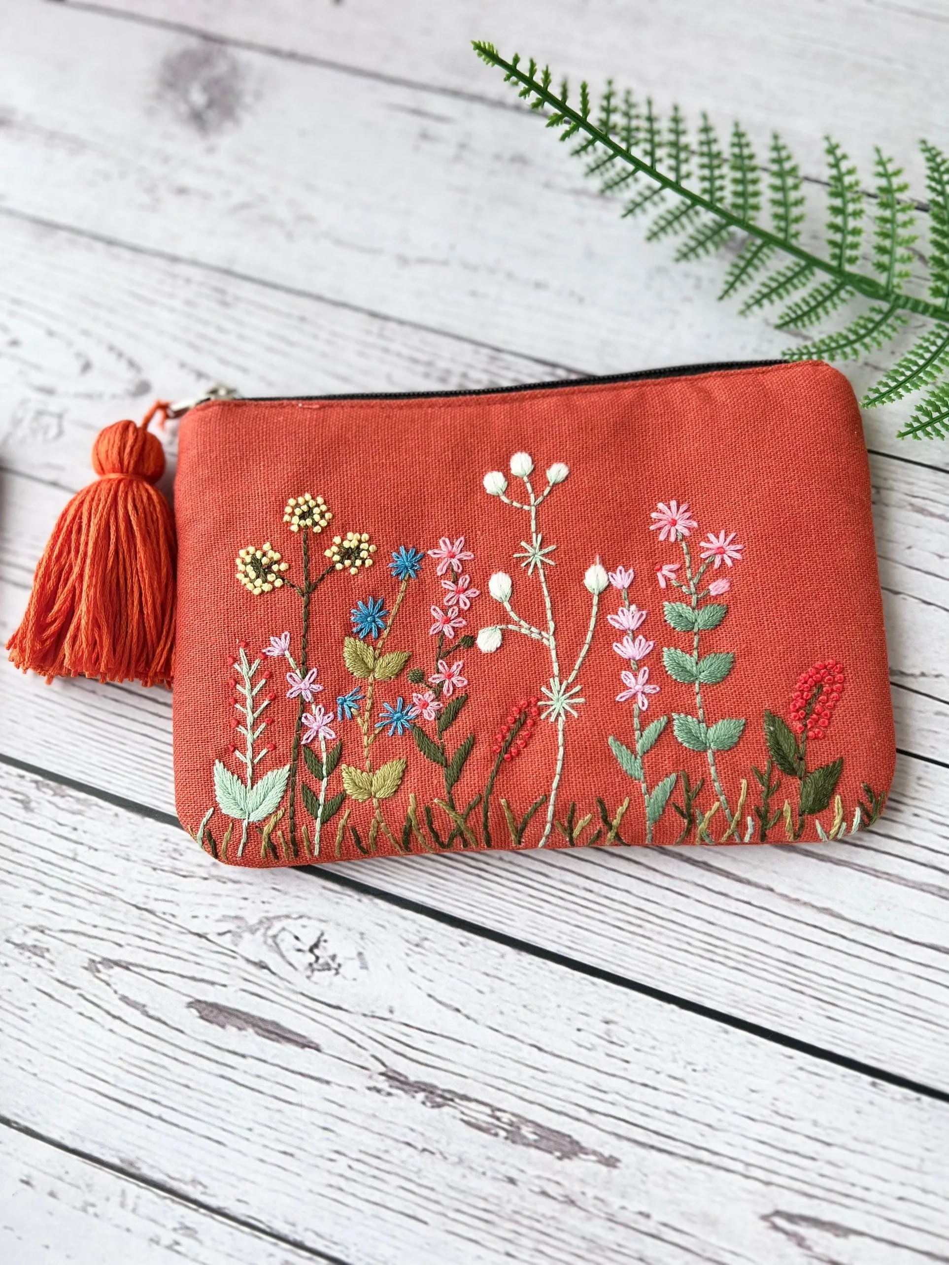 Hand Embroidered Flower Pouch