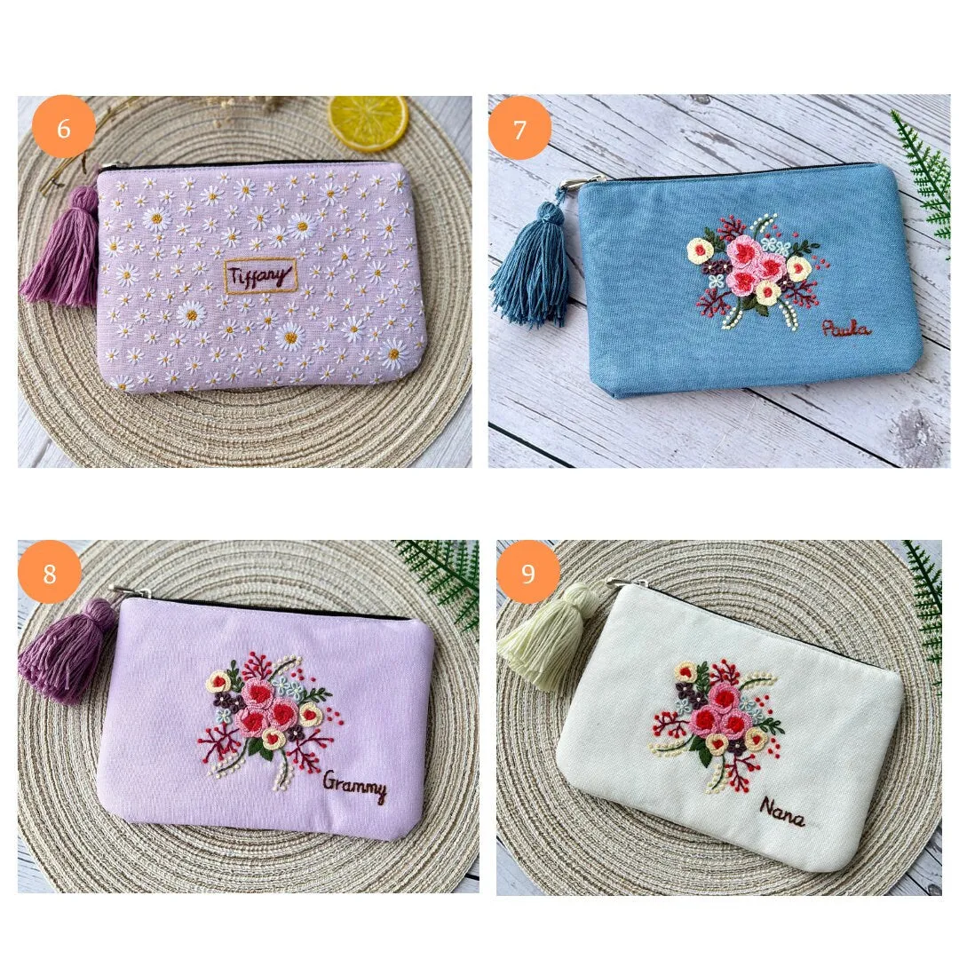 Hand Embroidered Flower Pouch