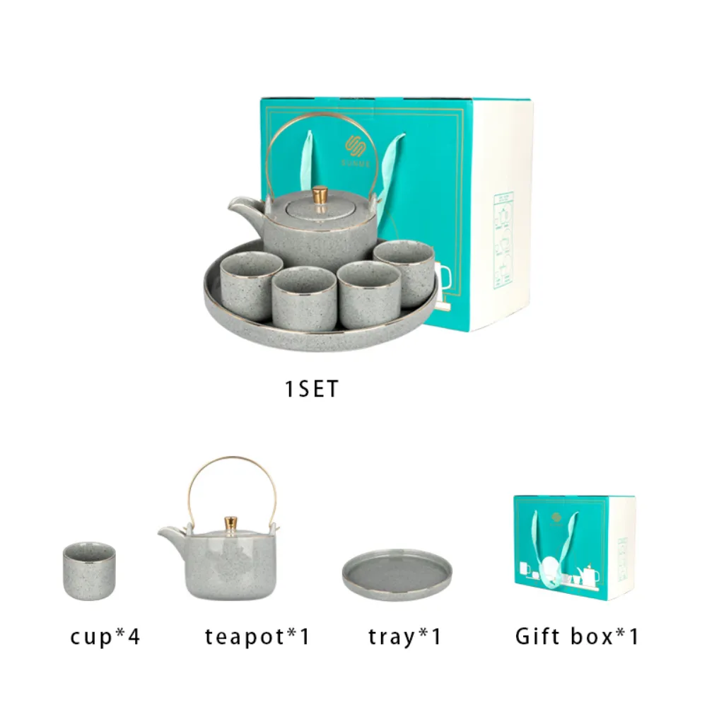 Japanese Grey Golden Rim Ceramic Teapot Set