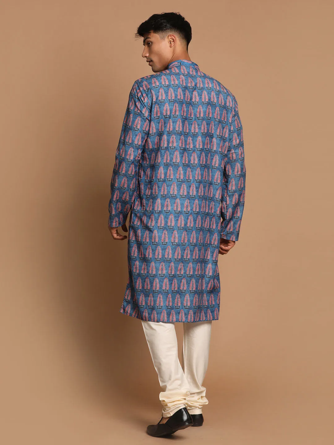 Jashvi Men's Blue Ethnic Kurta with Cream Pyjama Set