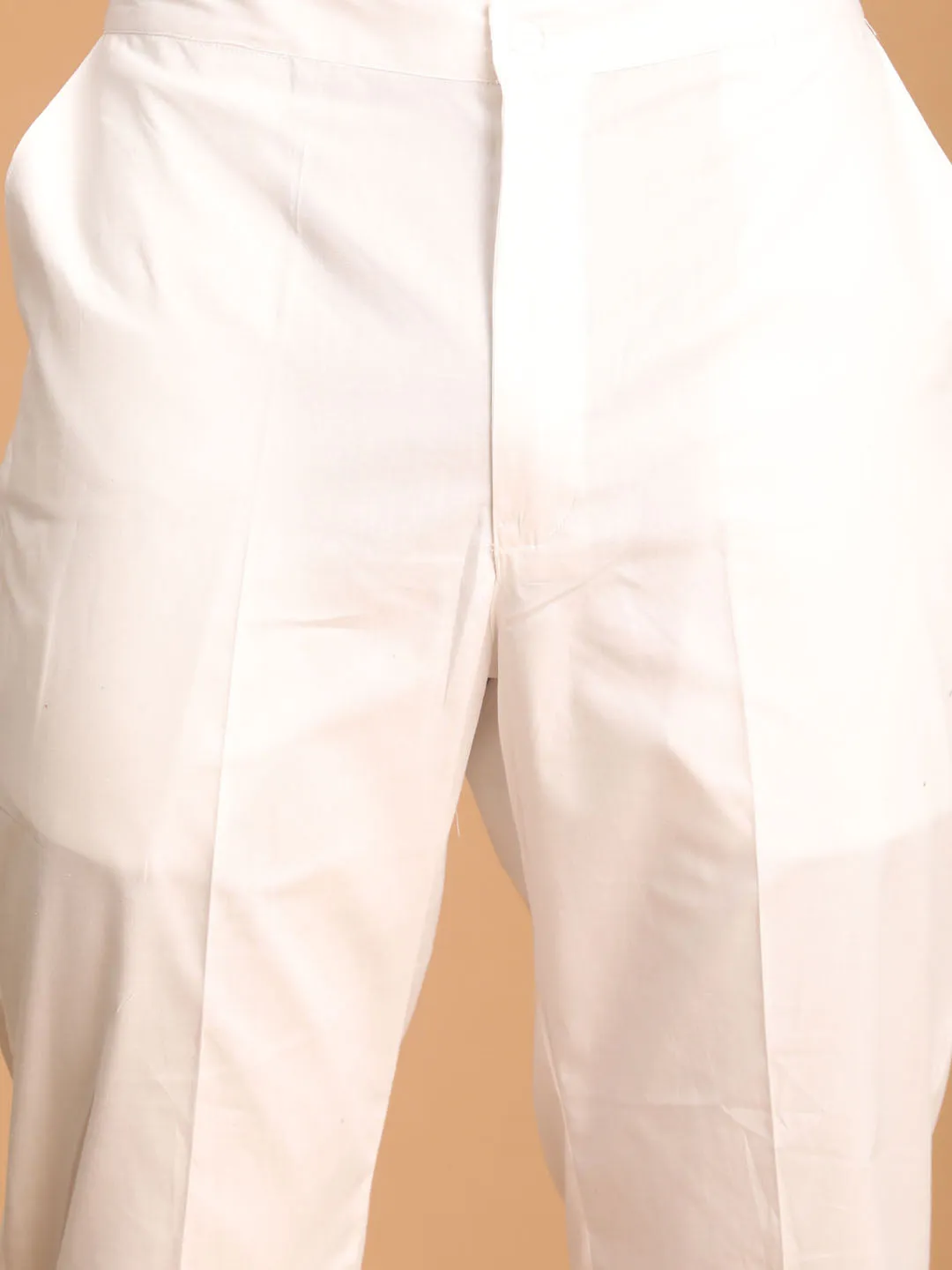 Jashvi Men's Blue Rubber Print Cotton Kurta With White Pant Set