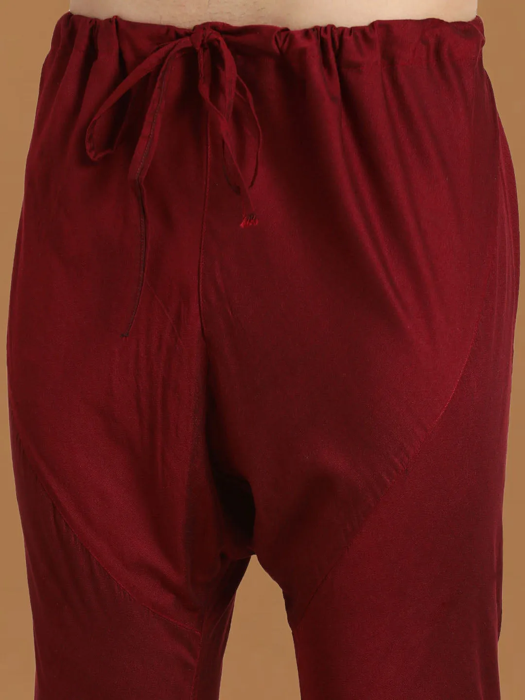 Jashvi Men's Maroon Mirror Kurta Pyjama Set